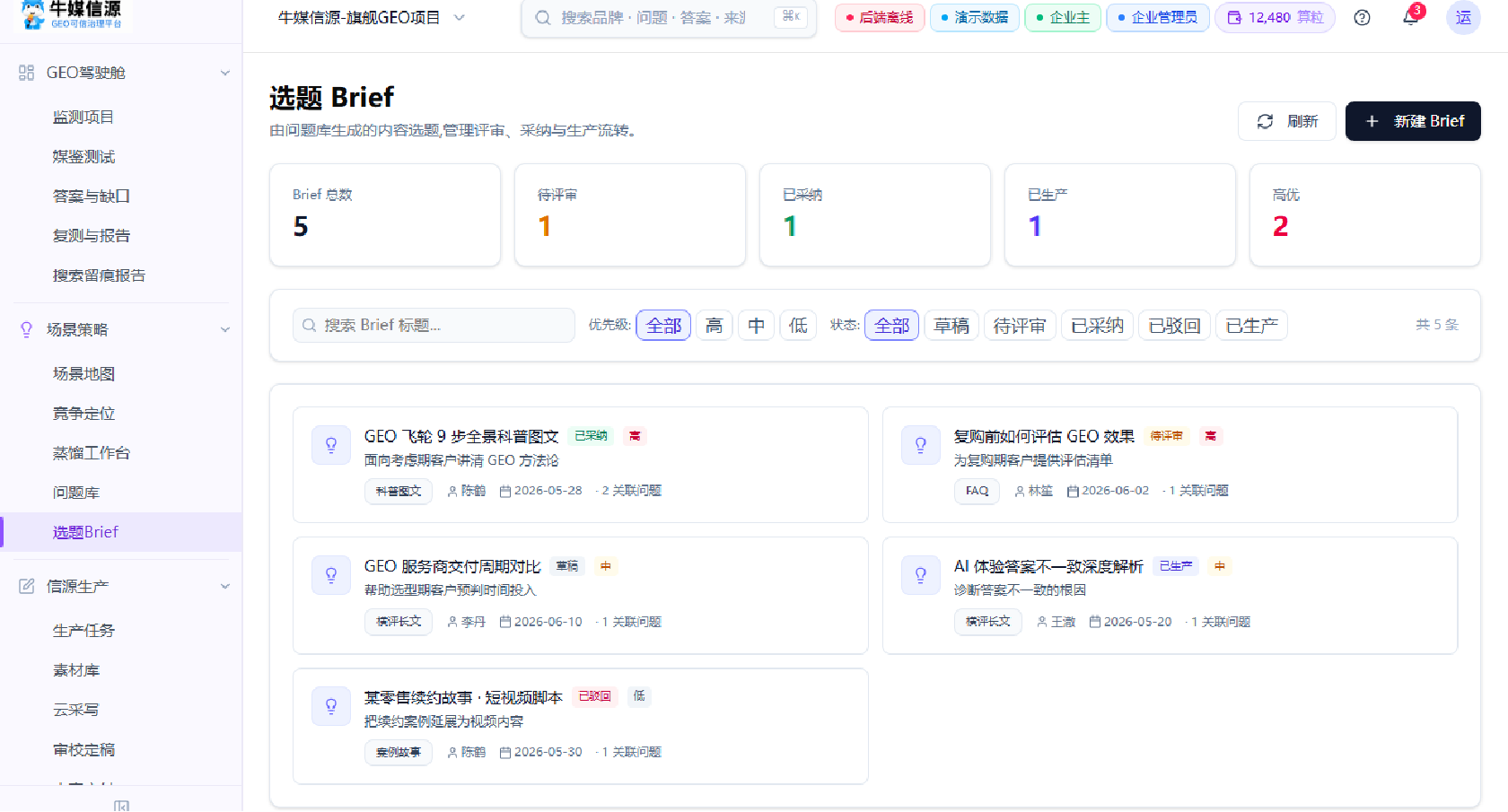 选题Brief界面